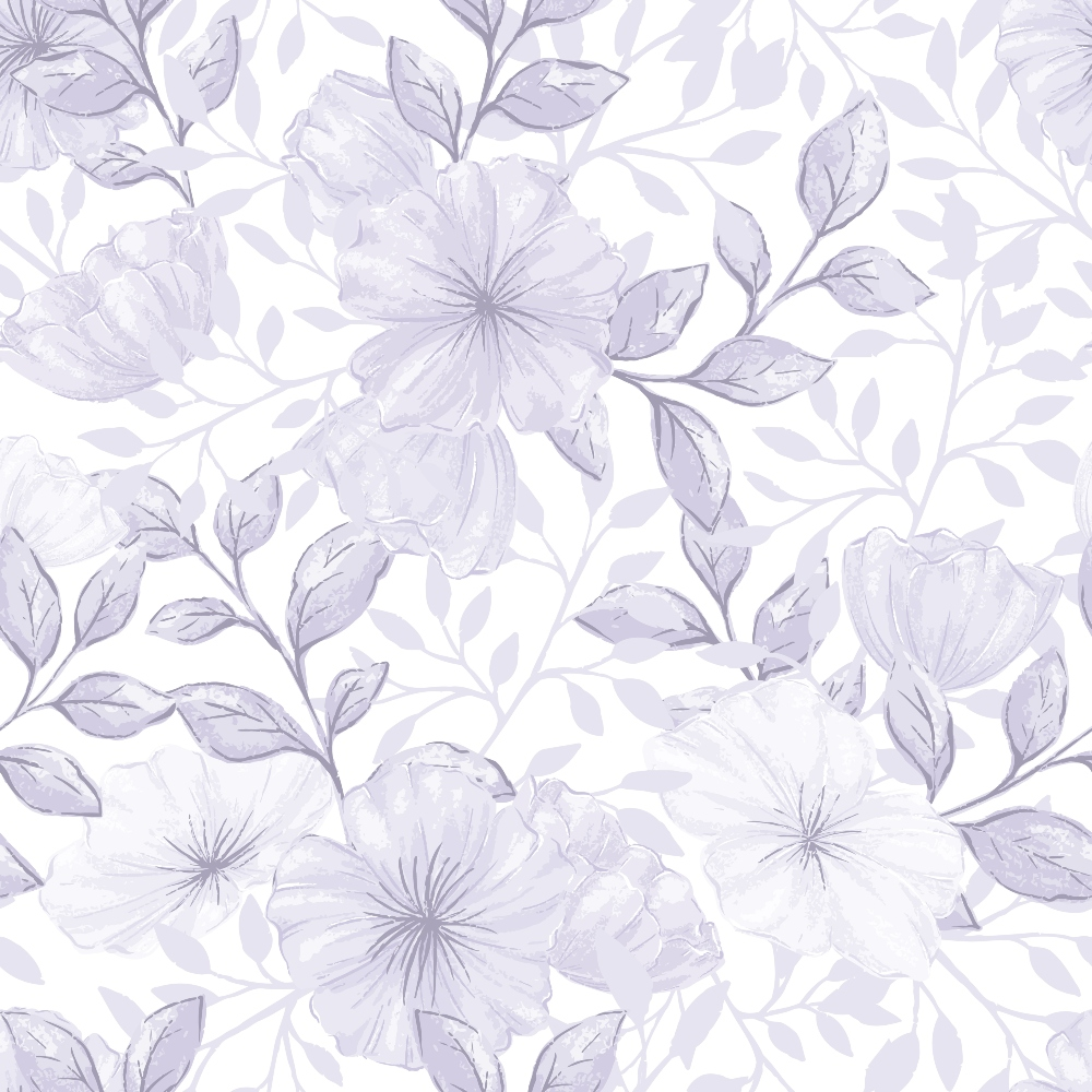 lavender, purple, lilac, pale violet, floral pattern, botanical design, flowers, leaves, foliage, watercolor style, soft tones, delicate blooms, nature motif, feminine design,, fabric panel, seamless repeat, gentle mood, romantic flowers, muted pastels