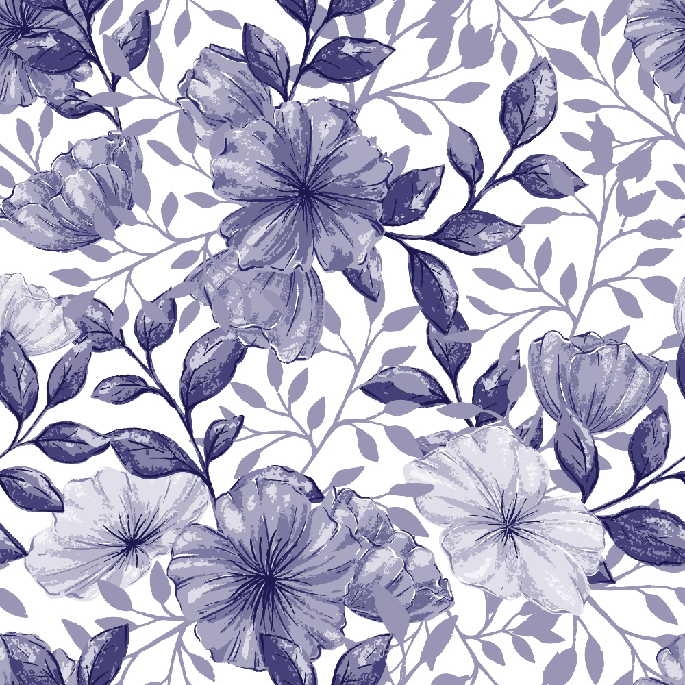 purple flowers, lavender blooms, floral pattern, botanical design, leaves and stems, watercolor style, monochromatic purple, seamless repeat,, fabric panel, delicate petals, nature motif, soft pastels, vintage florals, crafting material, sewing fabric, romantic flowers, garden blooms, textile design, lilac tones
