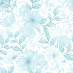 powder blue, pale aqua, soft teal, white background, floral pattern, large blooms, leafy branches, botanical design, delicate flowers, watercolor style, subtle texture, repeating motif, country garden, soft pastels,, fabric panel, feminine florals, vintage inspired, romantic mood, gentle aesthetic