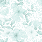 pale green, mint green, watercolor flowers, botanical pattern, delicate florals, leafy branches, soft pastels,, fabric panel, floral motif, nature inspired, gentle artwork, country style, gardening theme, feminine design, craft fabric, sewing material, spring colors, vintage feel