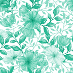 green, mint green, emerald, watercolor flowers, floral pattern, botanical design, leaves, stems, branches, nature motif, tropical flowers, hibiscus,, fabric panel, seamless repeat, organic shapes, garden theme, spring flowers, delicate petals, flowing vines