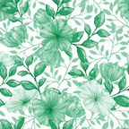 green, emerald, sage, mint, botanical, floral pattern, large flowers, leaves, branches, watercolor style, seamless repeat, nature motif,, fabric panel, spring theme, garden flowers, foliage, delicate petals, soft tones, organic design
