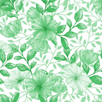 green flowers, watercolor style, floral pattern, botanical design, leaves, stems,, fabric panel, spring theme, nature motif, soft green, pale green, delicate florals, garden flowers, repeating pattern, feminine design, crafting fabric, sewing material, blooming flowers, organic shapes