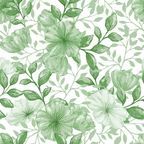 sage green, mint green, pale green, watercolor flowers, botanical pattern, floral design, large blooms, leaves and branches, delicate petals, nature motif, spring flowers, soft watercolor style,, fabric panel, seamless repeat, garden theme, feminine pattern, crafting fabric, pastel florals, organic shapes