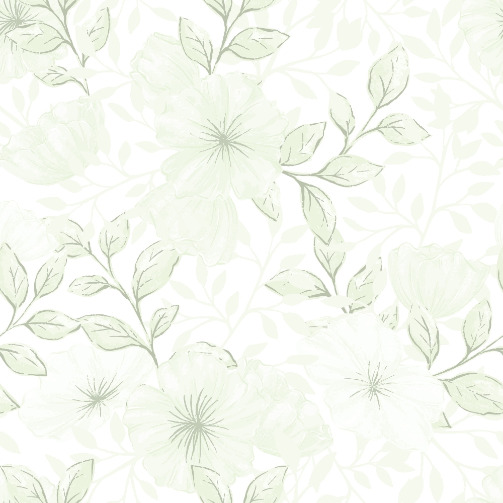 pale green, sage green, cream background, delicate flowers, botanical pattern, leaves and stems, floral motif, soft watercolor style,, fabric panel, nature inspired, gentle blooms, spring flowers, organic design, subtle pattern, country style, pastel tones, seamless repeat, cotton fabric, quilting material
