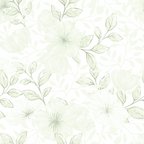 pale green, sage green, cream background, delicate flowers, botanical pattern, leaves and stems, floral motif, soft watercolor style,, fabric panel, nature inspired, gentle blooms, spring flowers, organic design, subtle pattern, country style, pastel tones, seamless repeat, cotton fabric, quilting material