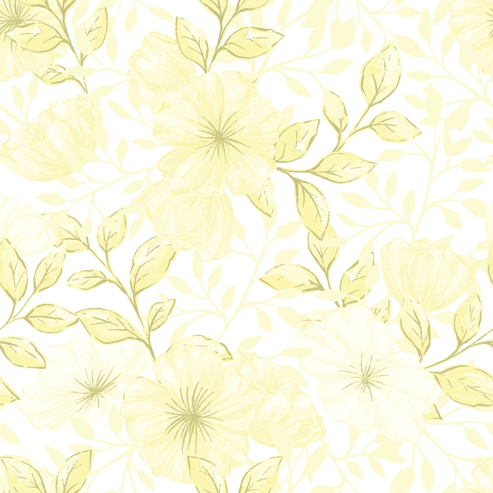 pale yellow, cream, floral pattern, large flowers, botanical design, leafy branches, delicate petals, soft pastels,, fabric panel, spring flowers, feminine design, repeating pattern, nature motifs, garden flowers, light background, vintage style, subtle design, crafting fabric, country style