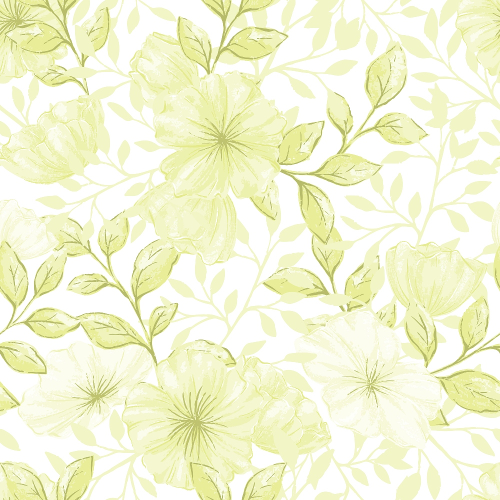 pale green, light green, cream white, floral pattern, botanical design, large flowers, leafy branches, delicate petals, soft pastels, feminine style,, fabric panel, spring flowers, garden blooms, repeating pattern, watercolor effect, romantic florals, country style, nature motifs