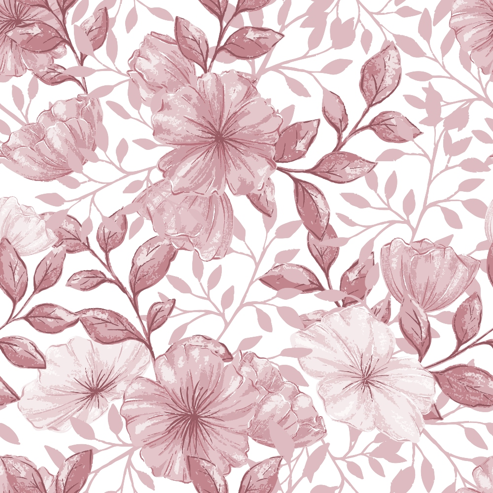 pink flowers, mauve, dusty rose, floral pattern, botanical design, large blooms, leaves, branches, watercolor style, soft pastels, feminine, romantic,, fabric panel, seamless repeat, delicate flowers, garden motif, blush tones, flowing vines, country style