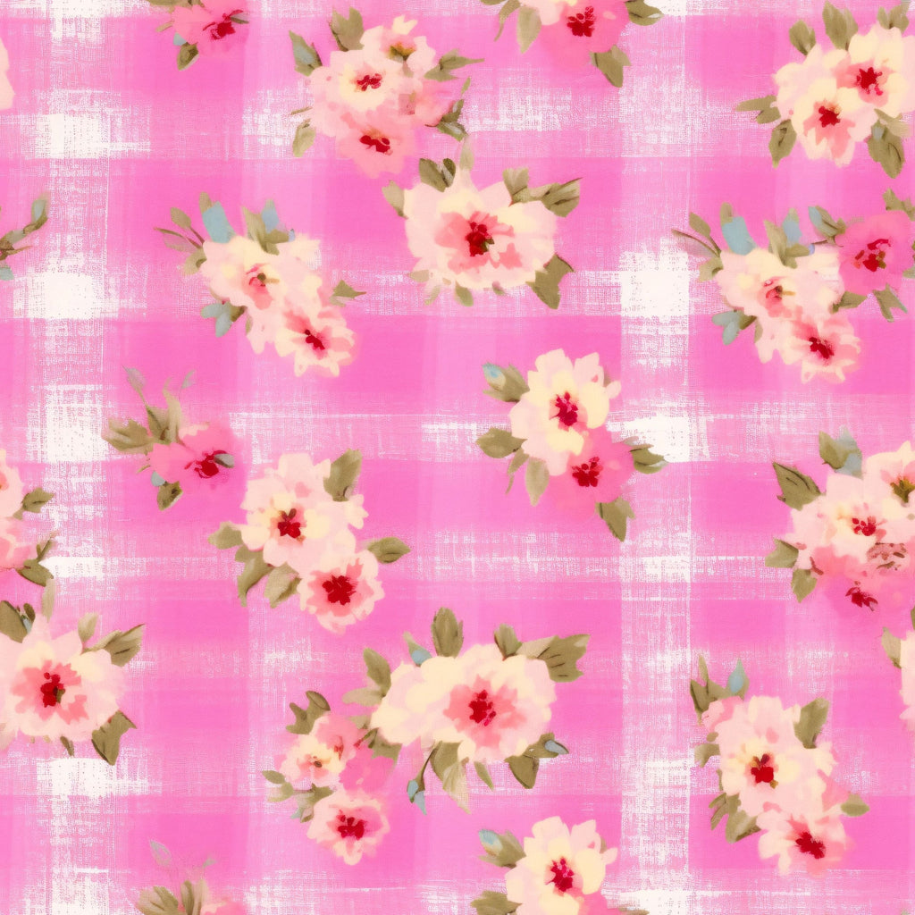 Faded Gingham Blooms Pattern 1 Minky Fabric