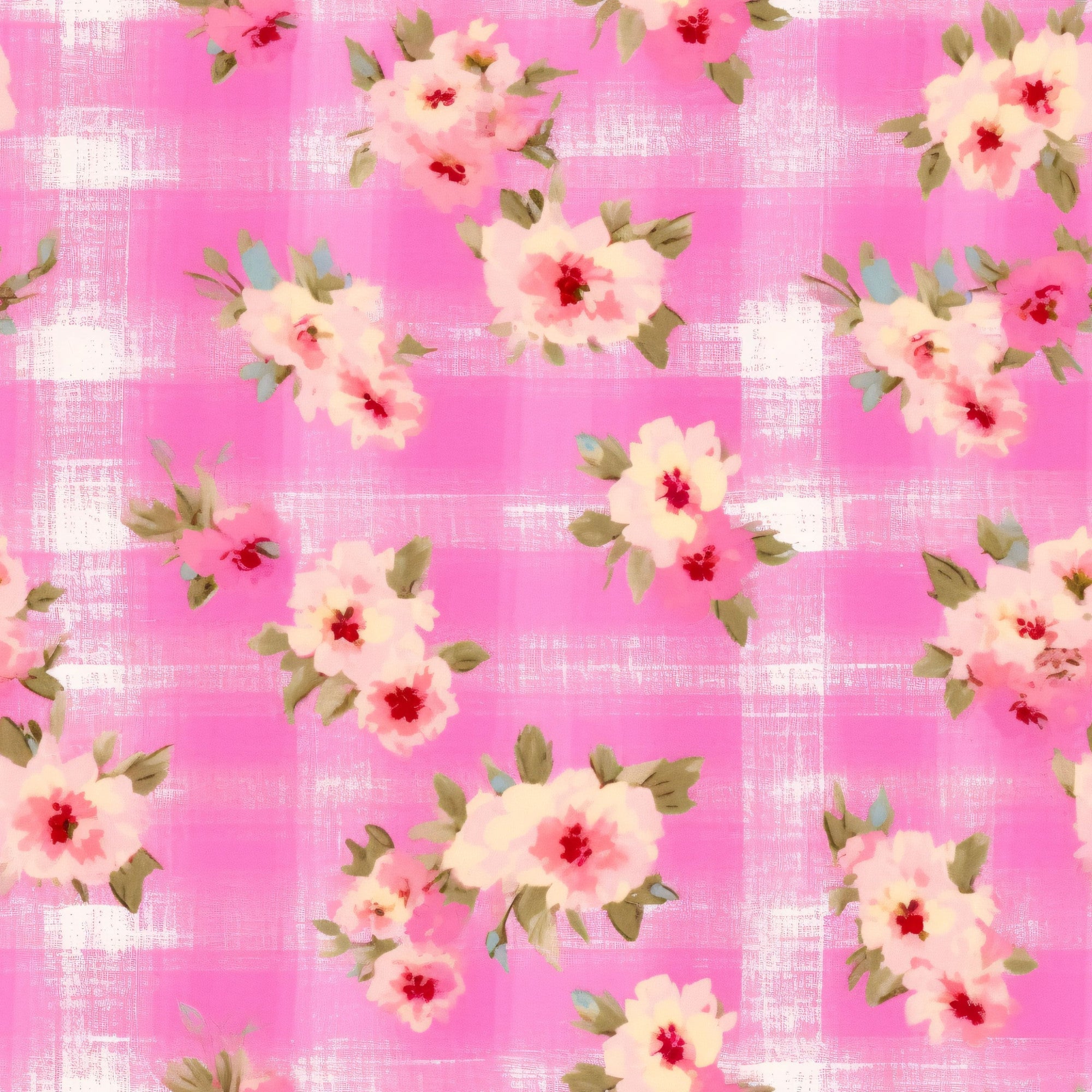 Faded Gingham Blooms Pattern 1 Minky Fabric