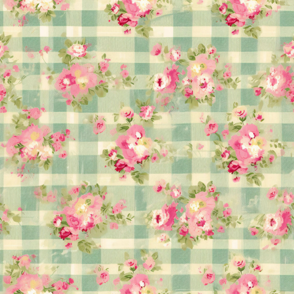 Faded Gingham Blooms Pattern 11 Minky Fabric