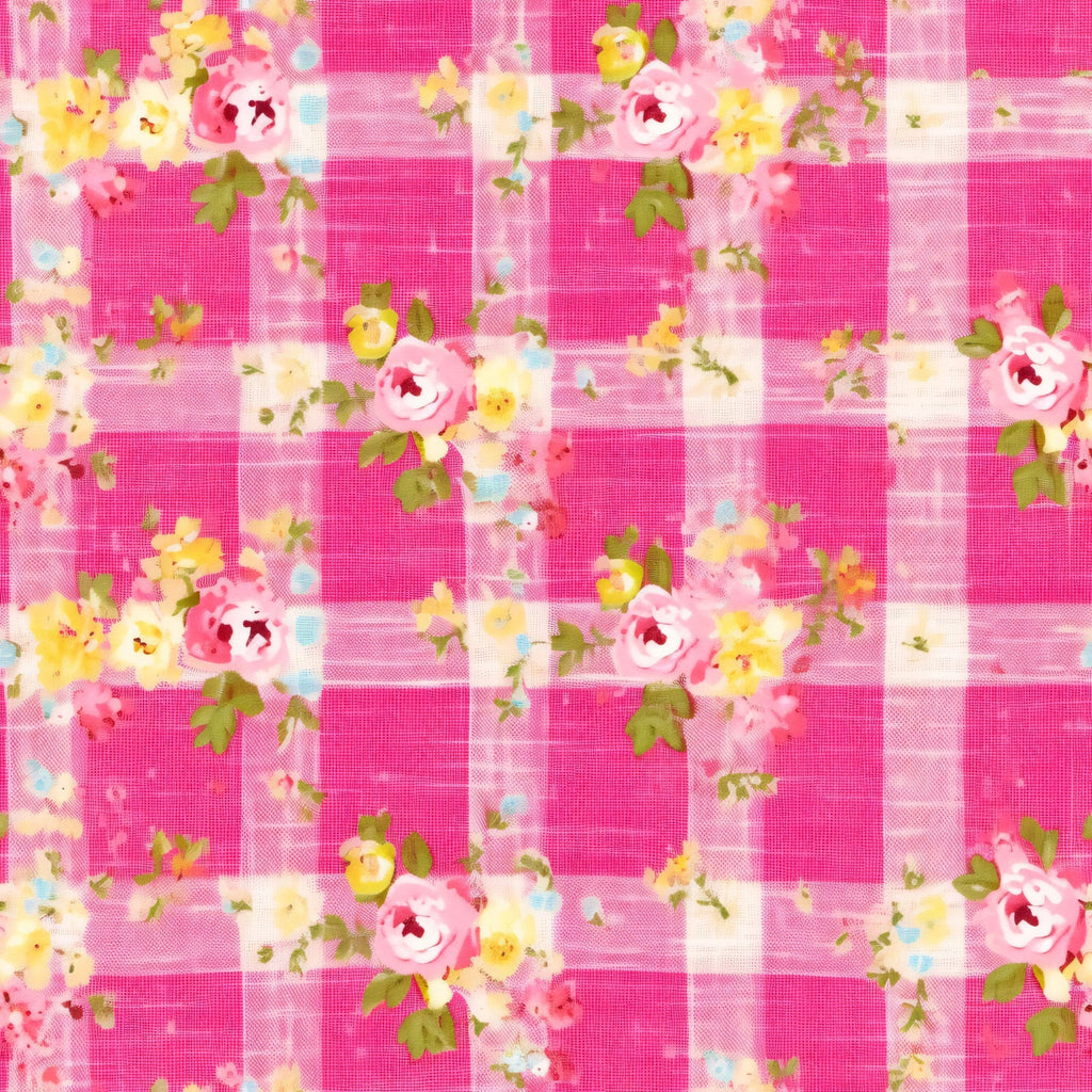 Faded Gingham Blooms Pattern 12 Minky Fabric