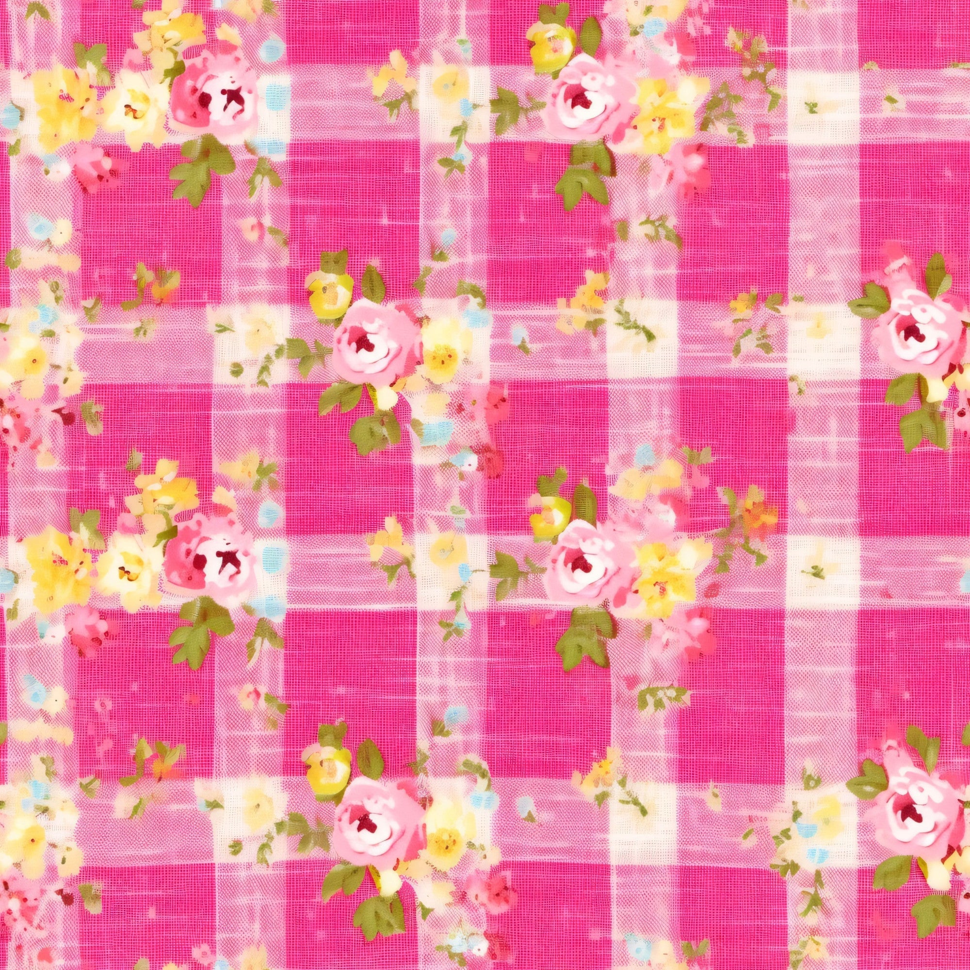 Faded Gingham Blooms Pattern 12 Minky Fabric