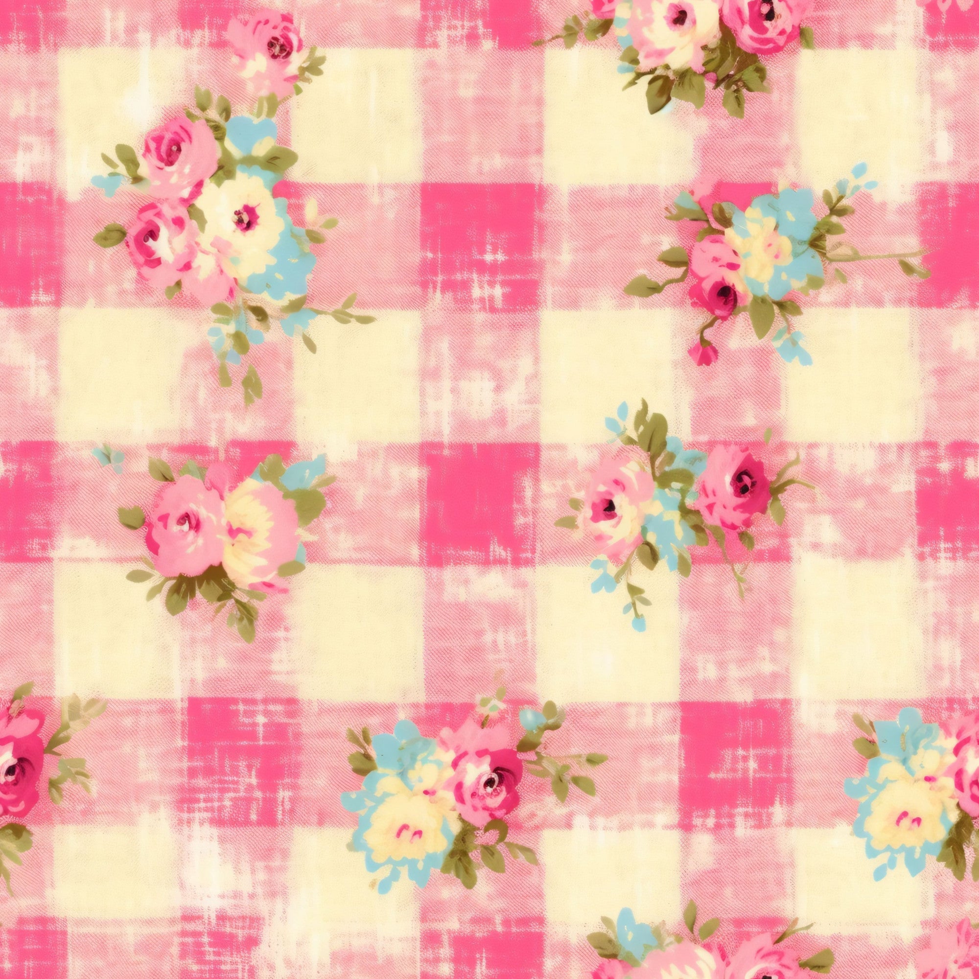 Faded Gingham Blooms Pattern 15 Minky Fabric