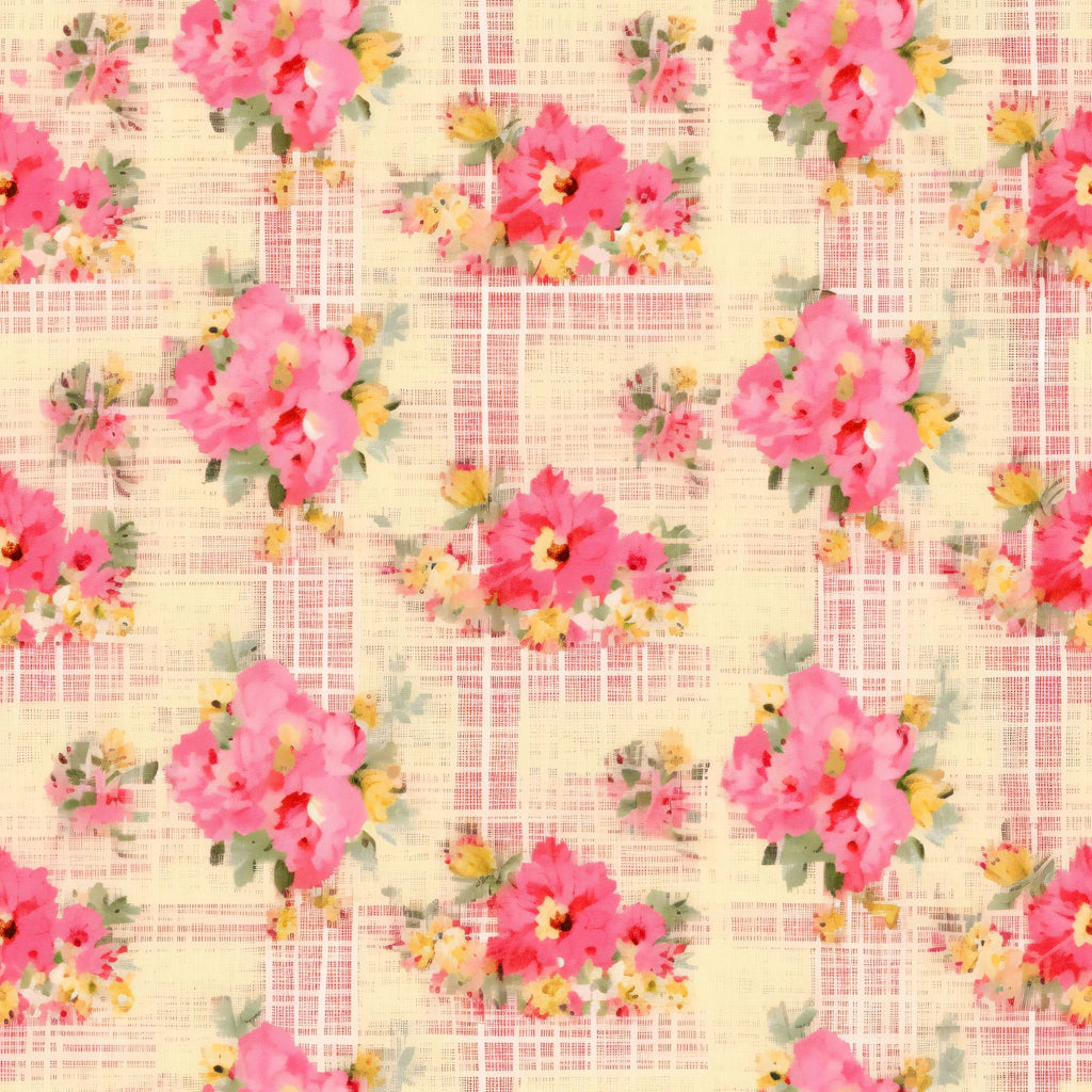 Faded Gingham Blooms Pattern 16 Minky Fabric