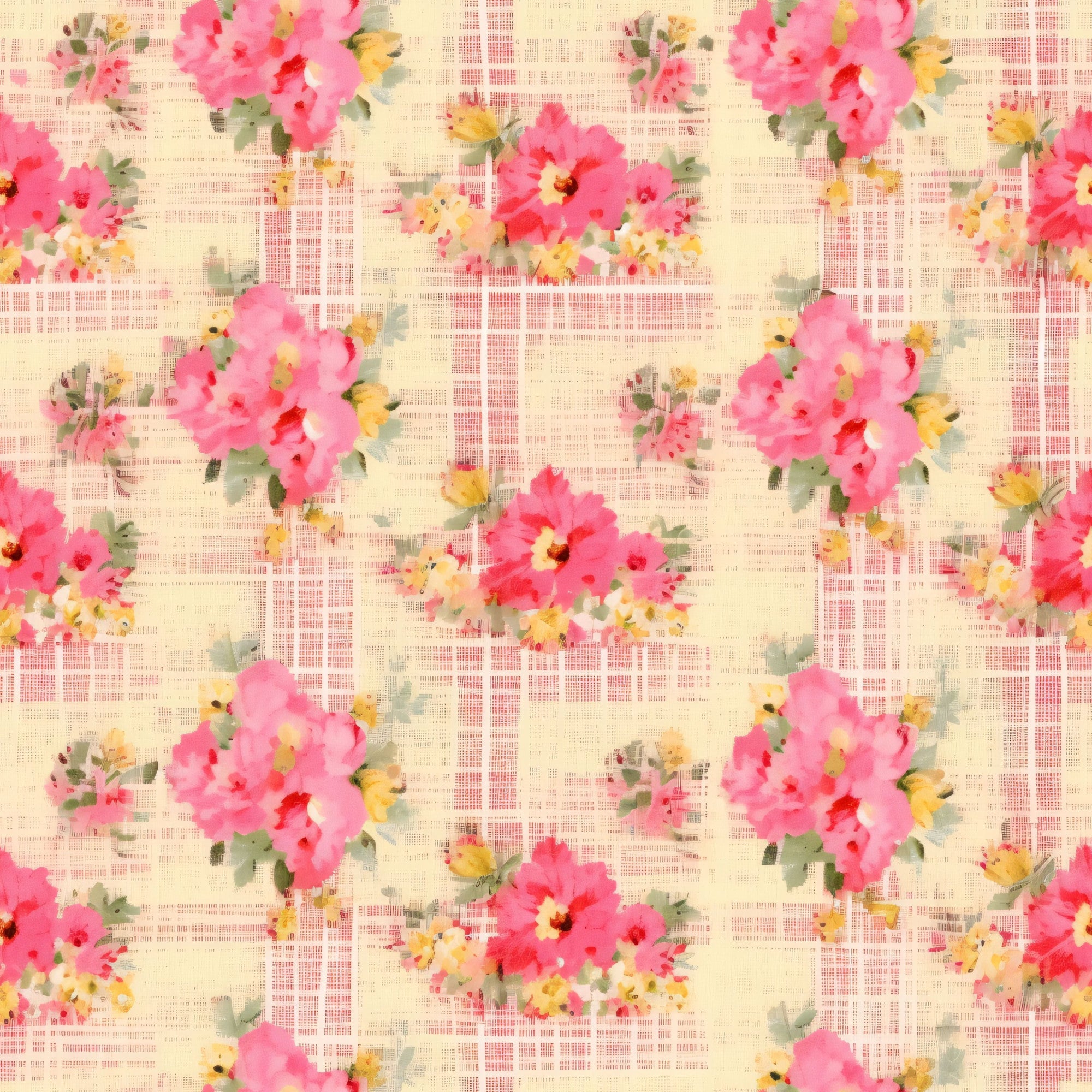 Faded Gingham Blooms Pattern 16 Minky Fabric