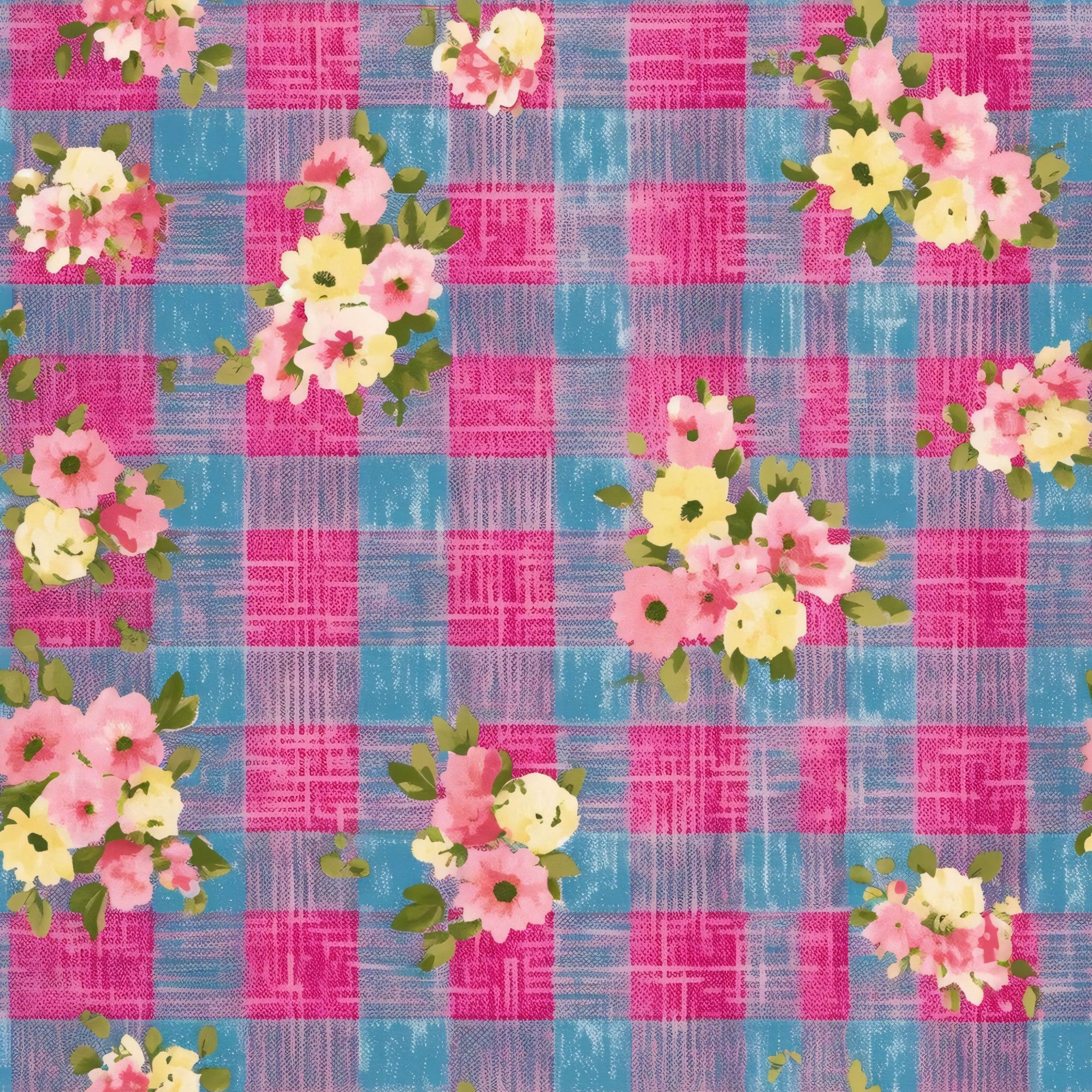 Faded Gingham Blooms Pattern 18 Minky Fabric