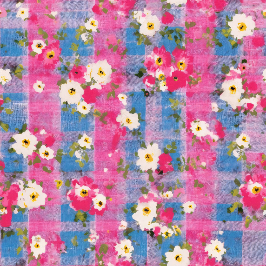 Faded Gingham Blooms Pattern 3 Minky Fabric