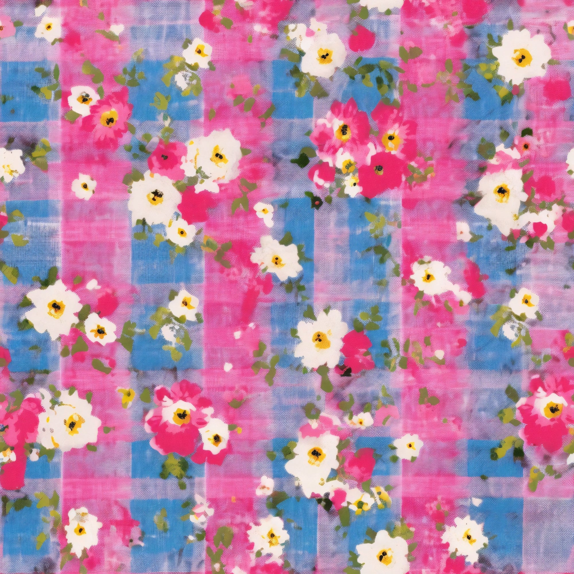 Faded Gingham Blooms Pattern 3 Minky Fabric