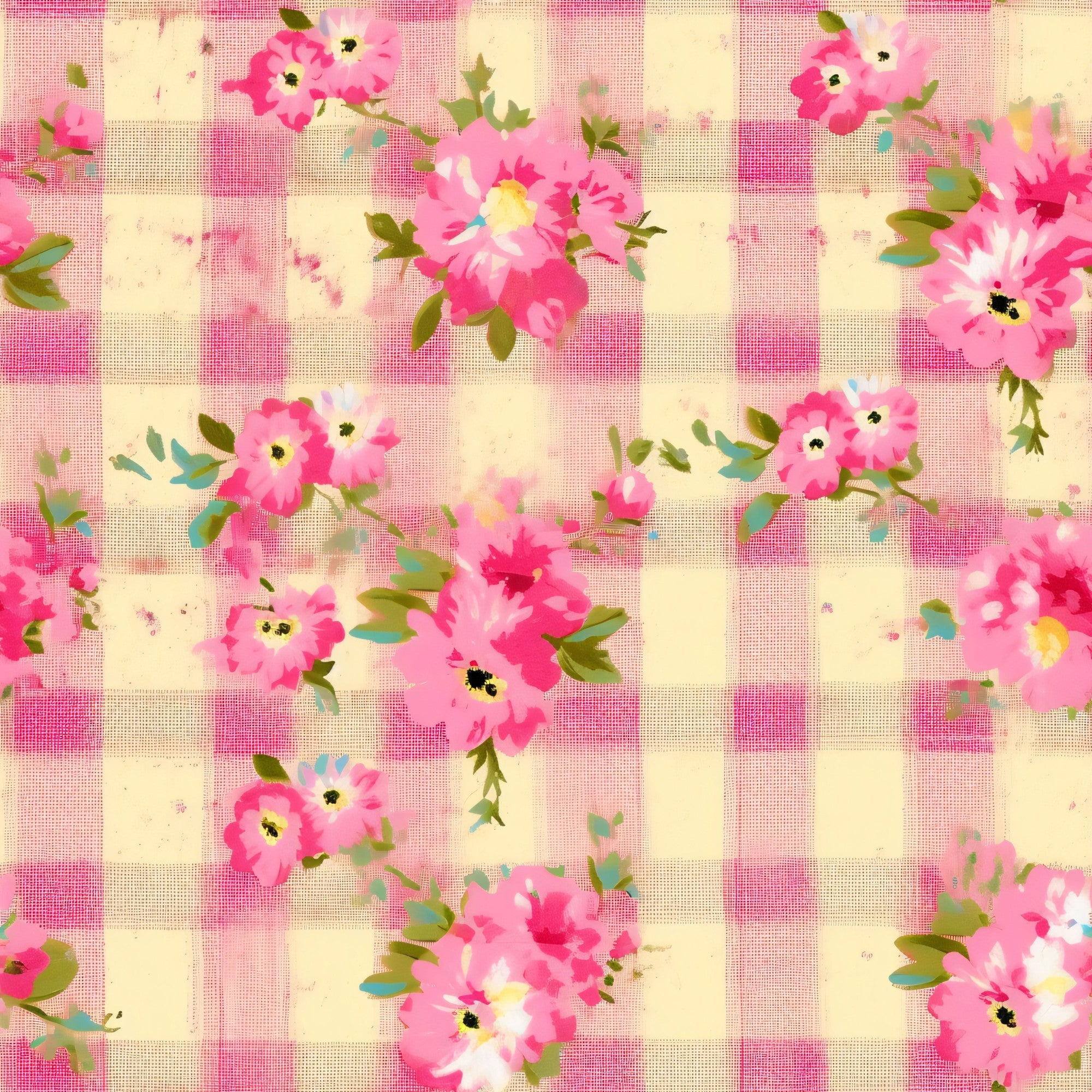 Faded Gingham Blooms Pattern 4 Minky Fabric