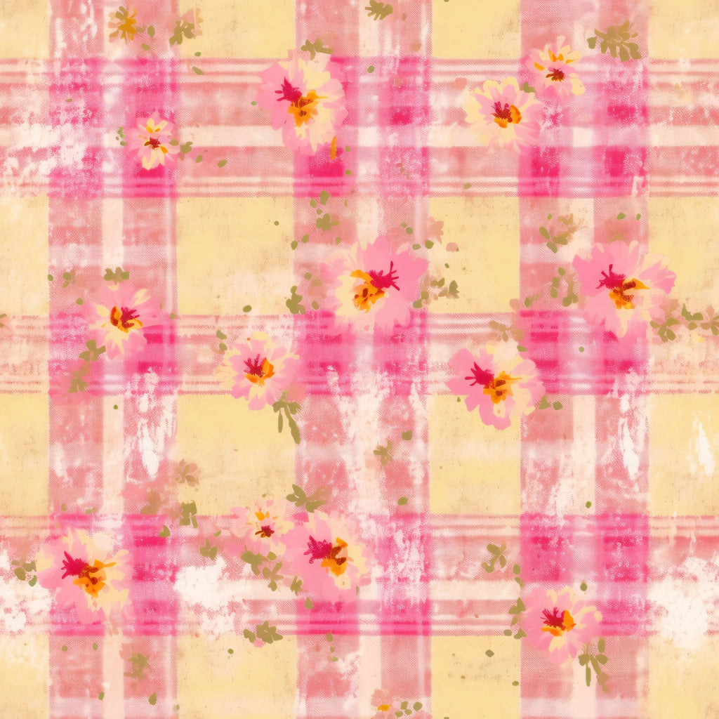 Faded Gingham Blooms Pattern 5 Minky Fabric