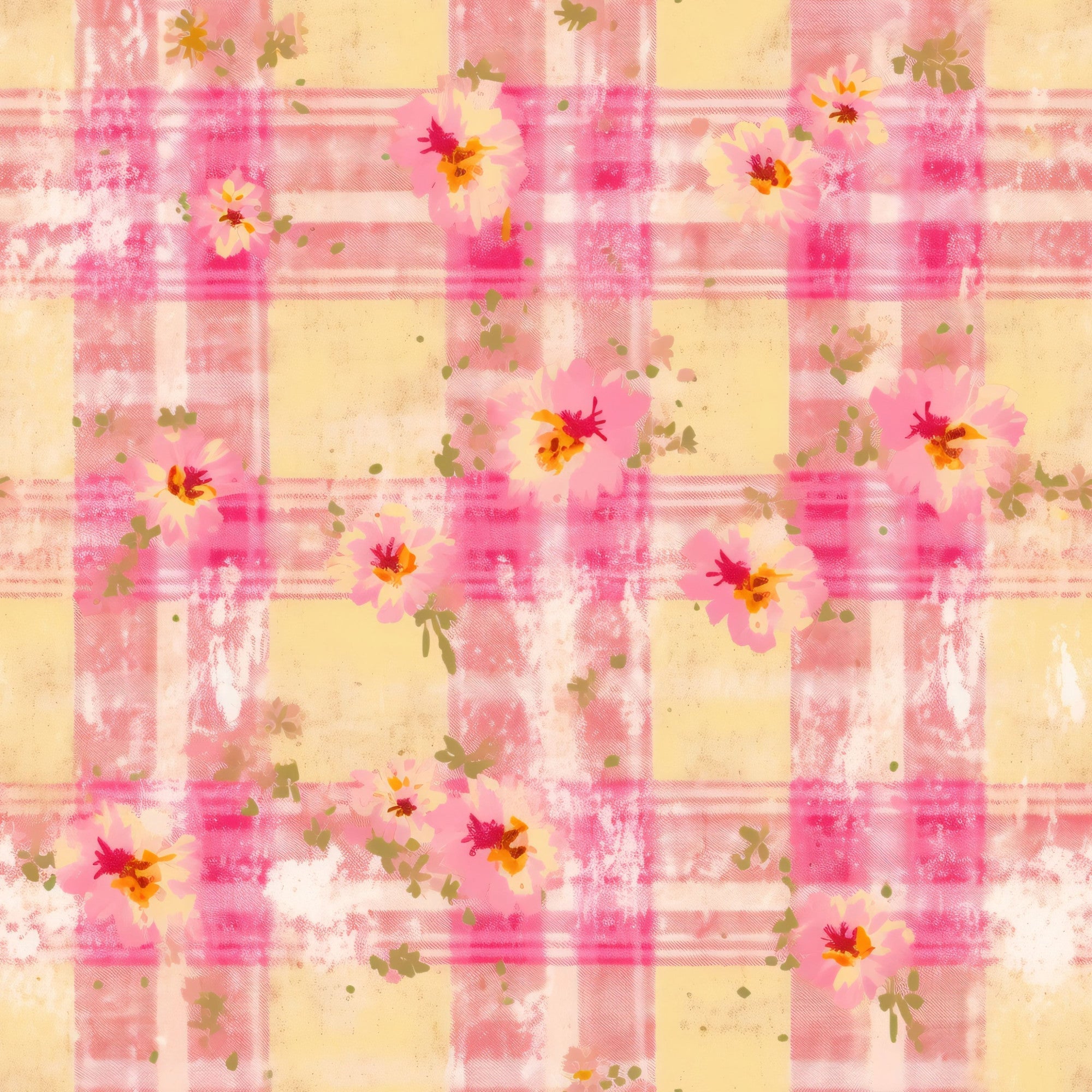 Faded Gingham Blooms Pattern 5 Minky Fabric
