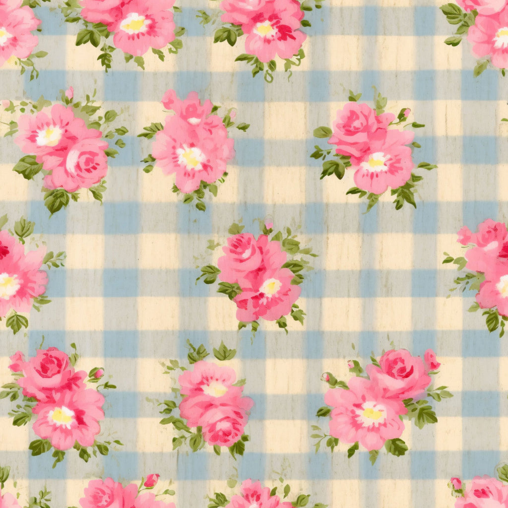 Faded Gingham Blooms Pattern 6 Minky Fabric