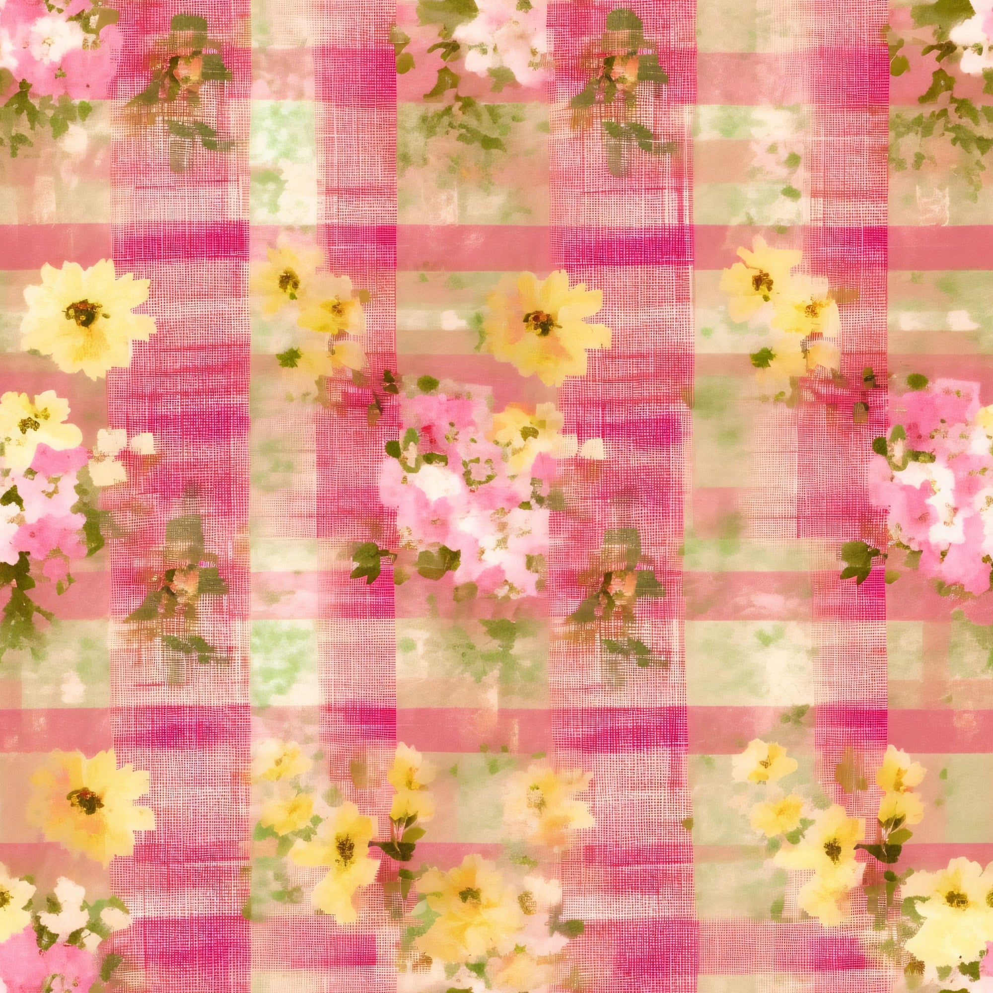 Faded Gingham Blooms Pattern 7 Minky Fabric