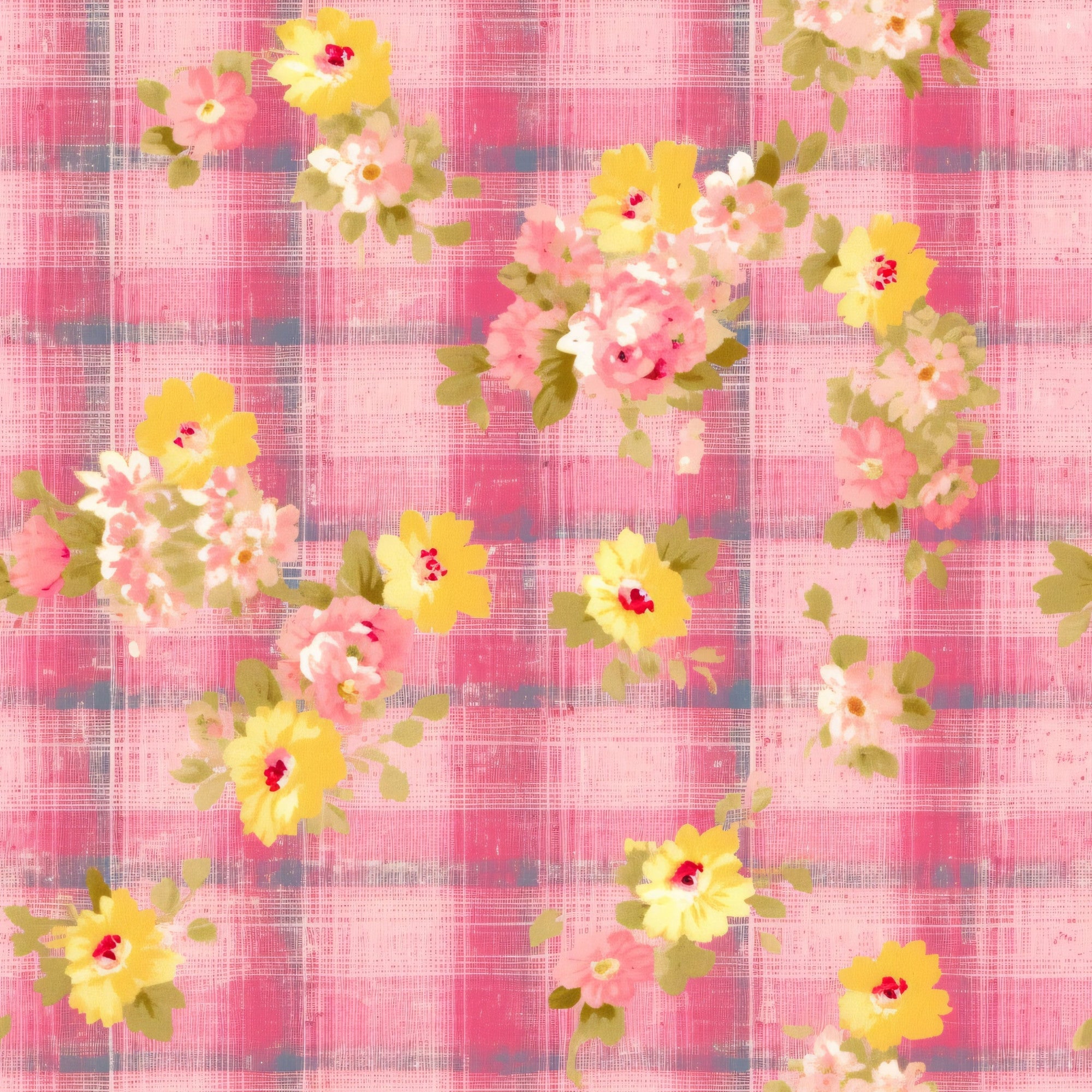 Faded Gingham Blooms Pattern 8 Minky Fabric