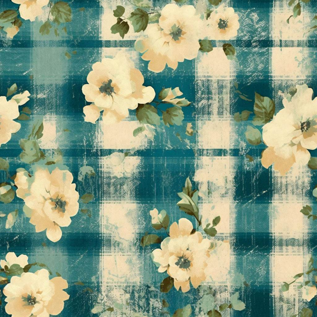 Country Grunge Plaid Florals Pattern 1 Minky Fabric