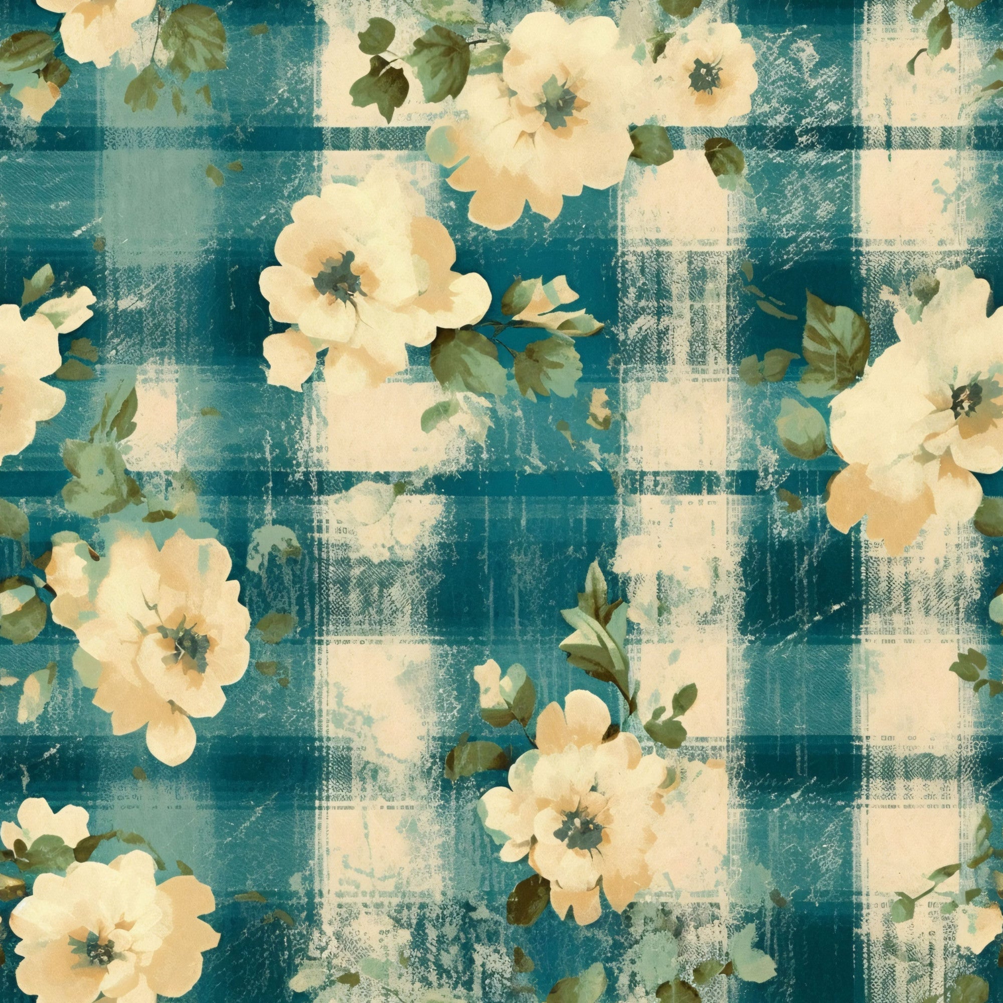Country Grunge Plaid Florals Pattern 1 Minky Fabric