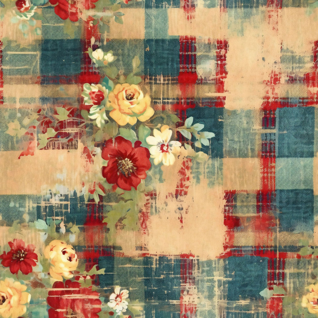 Country Grunge Plaid Florals Pattern 11 Minky Fabric