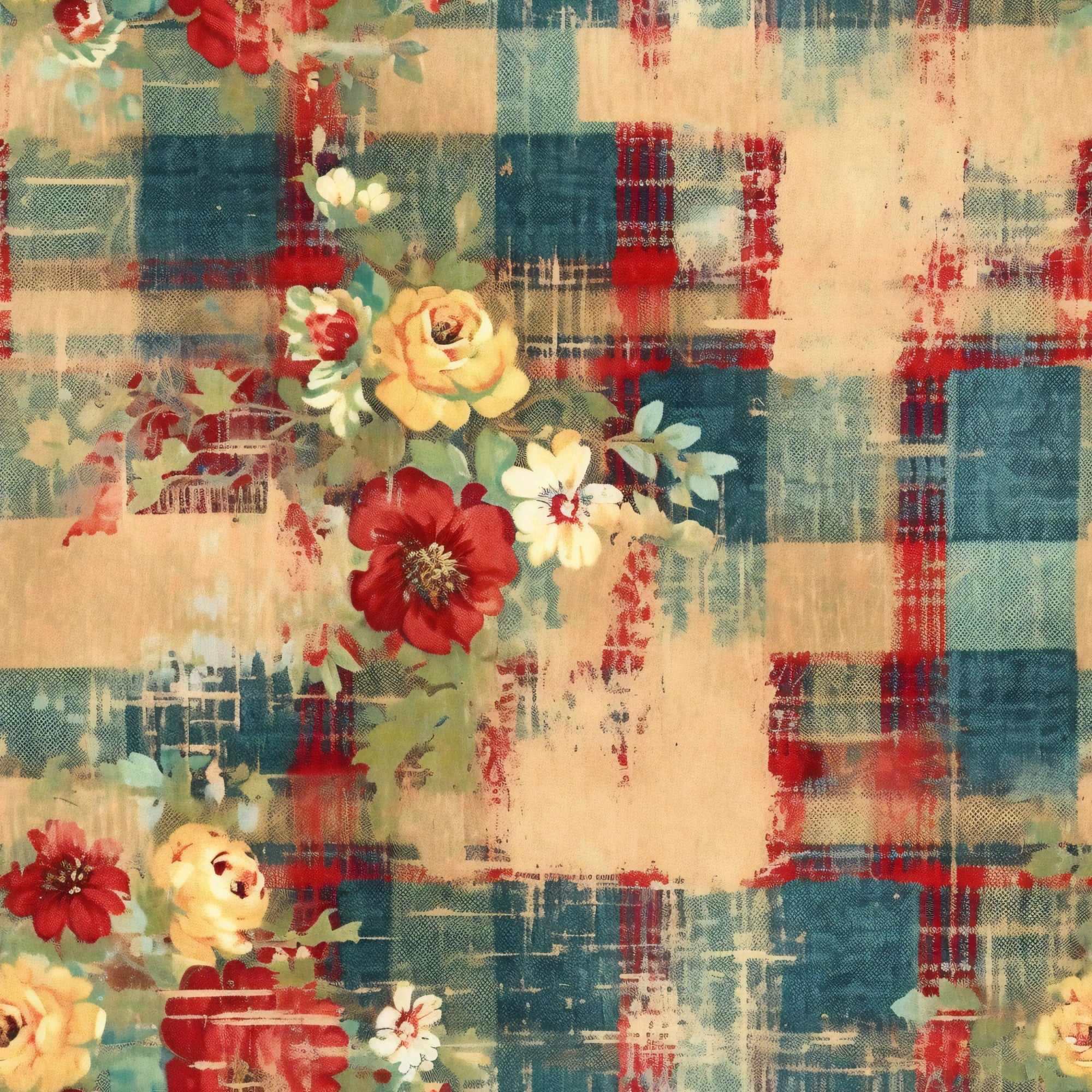 Country Grunge Plaid Florals Pattern 11 Minky Fabric