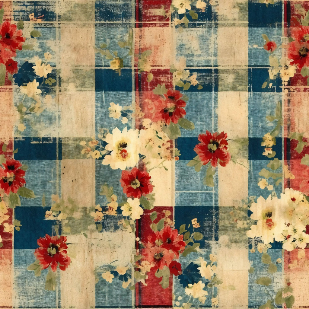 Country Grunge Plaid Florals Pattern 14 Minky Fabric