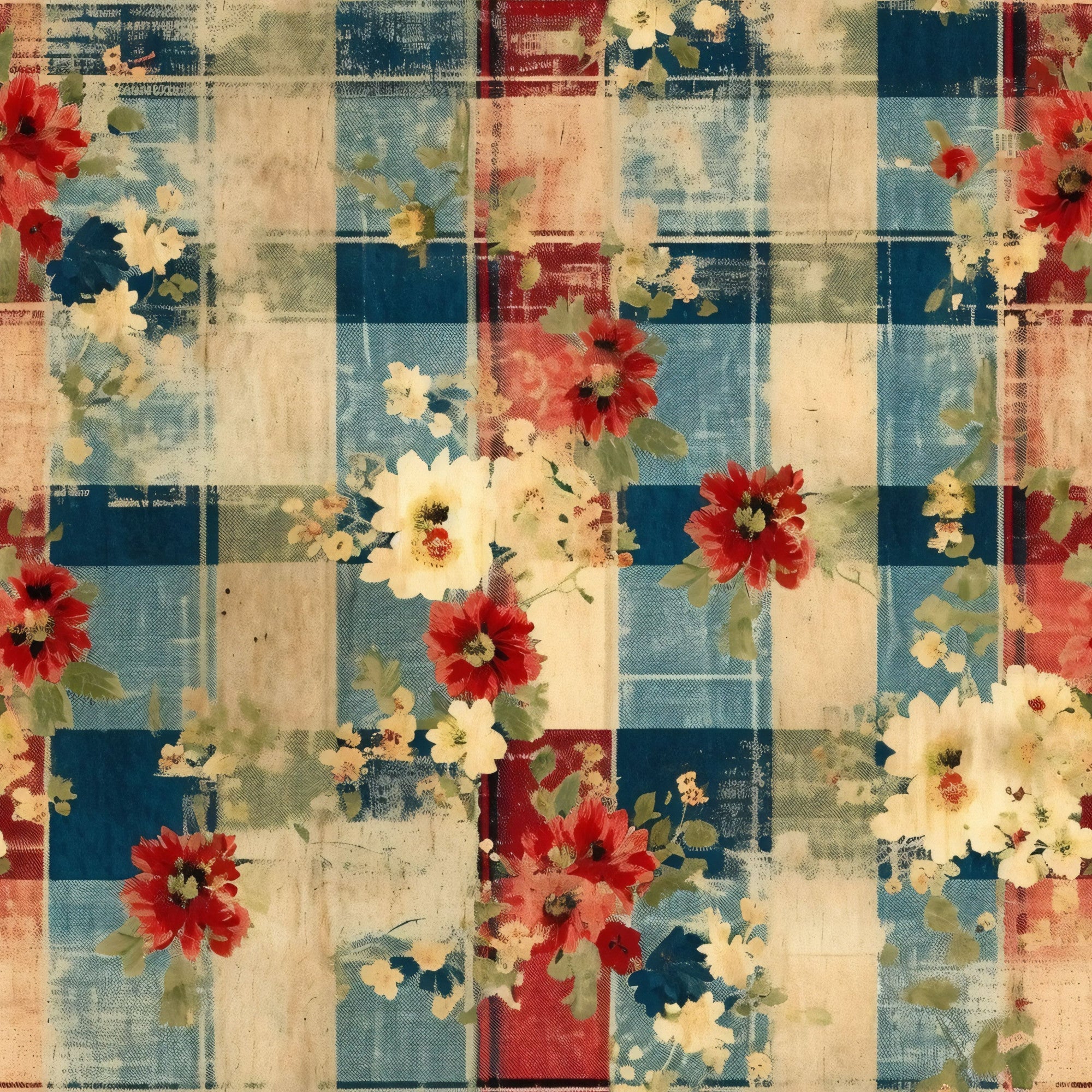 Country Grunge Plaid Florals Pattern 14 Minky Fabric