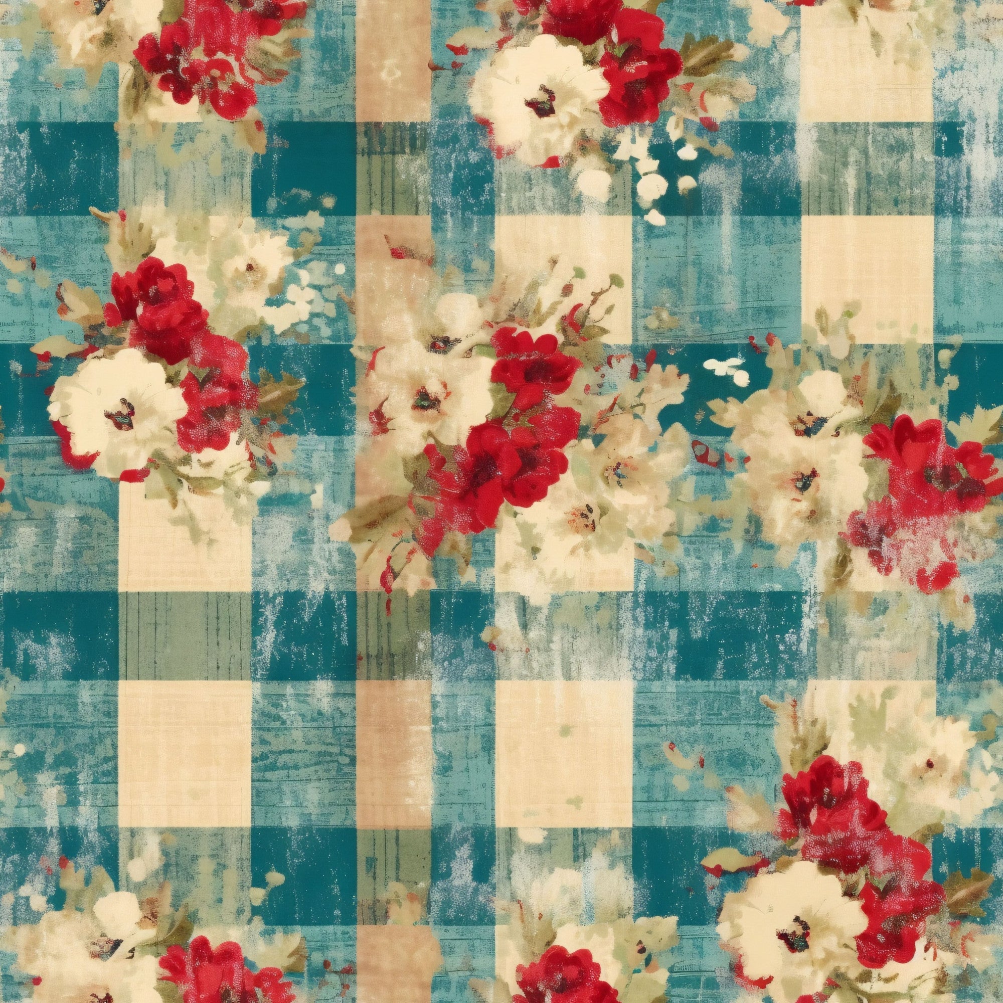 Country Grunge Plaid Florals Pattern 15 Minky Fabric