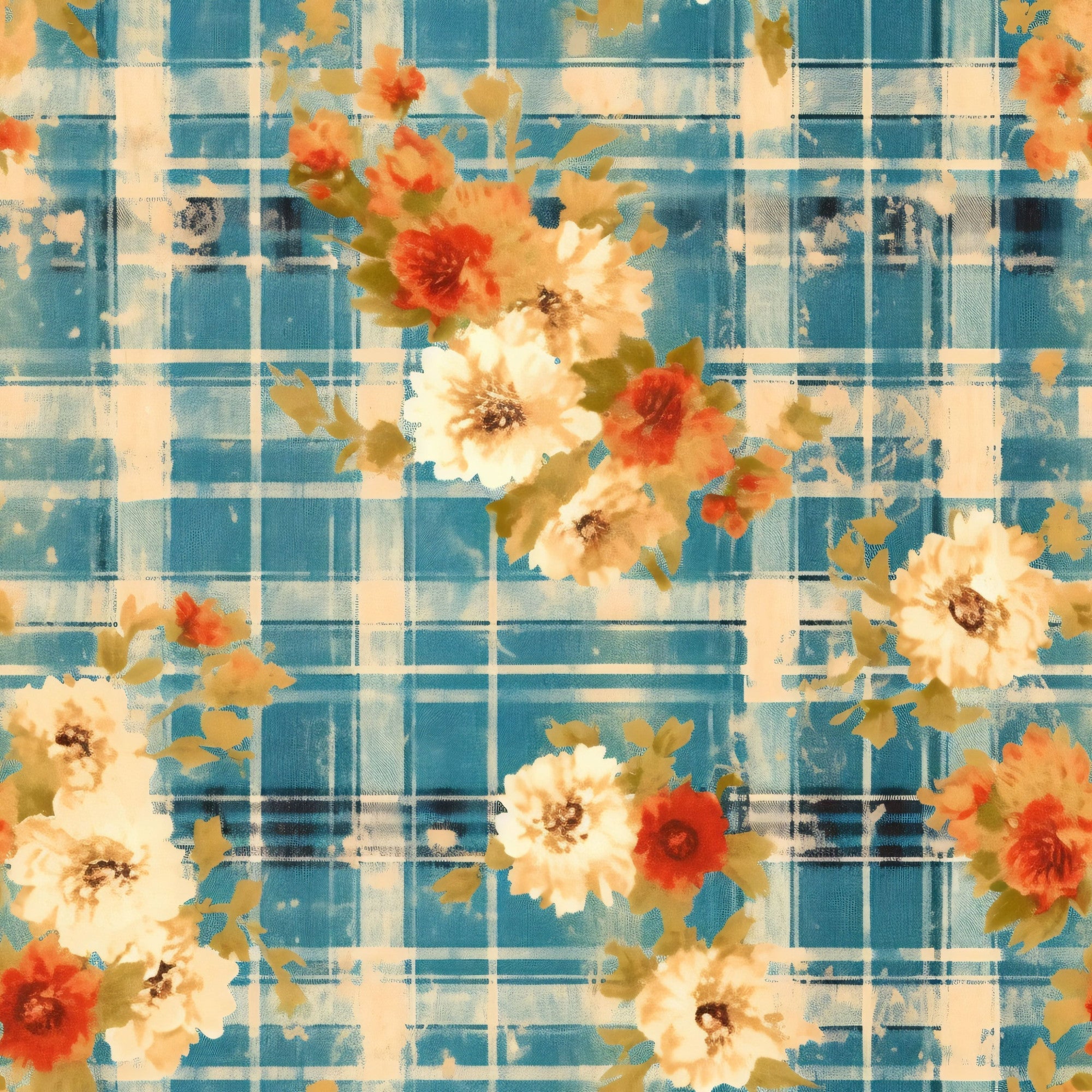 Country Grunge Plaid Florals Pattern 16 Minky Fabric