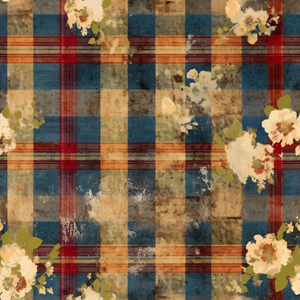 Country Grunge Plaid Florals Pattern 17 Minky Fabric
