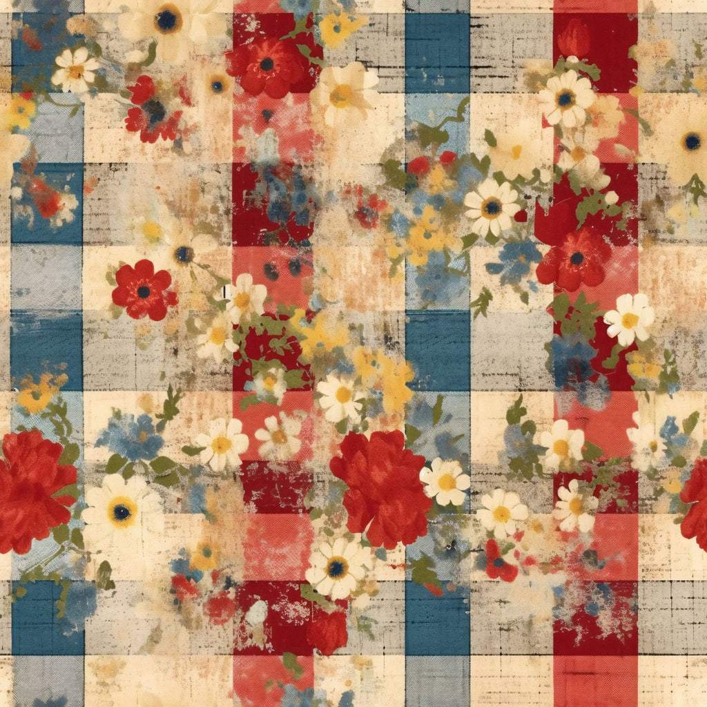 Country Grunge Plaid Florals Pattern 18 Minky Fabric