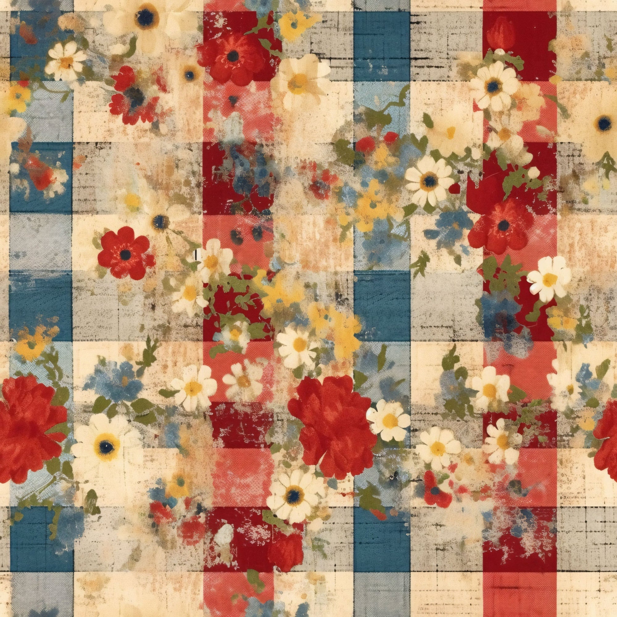 Country Grunge Plaid Florals Pattern 18 Minky Fabric