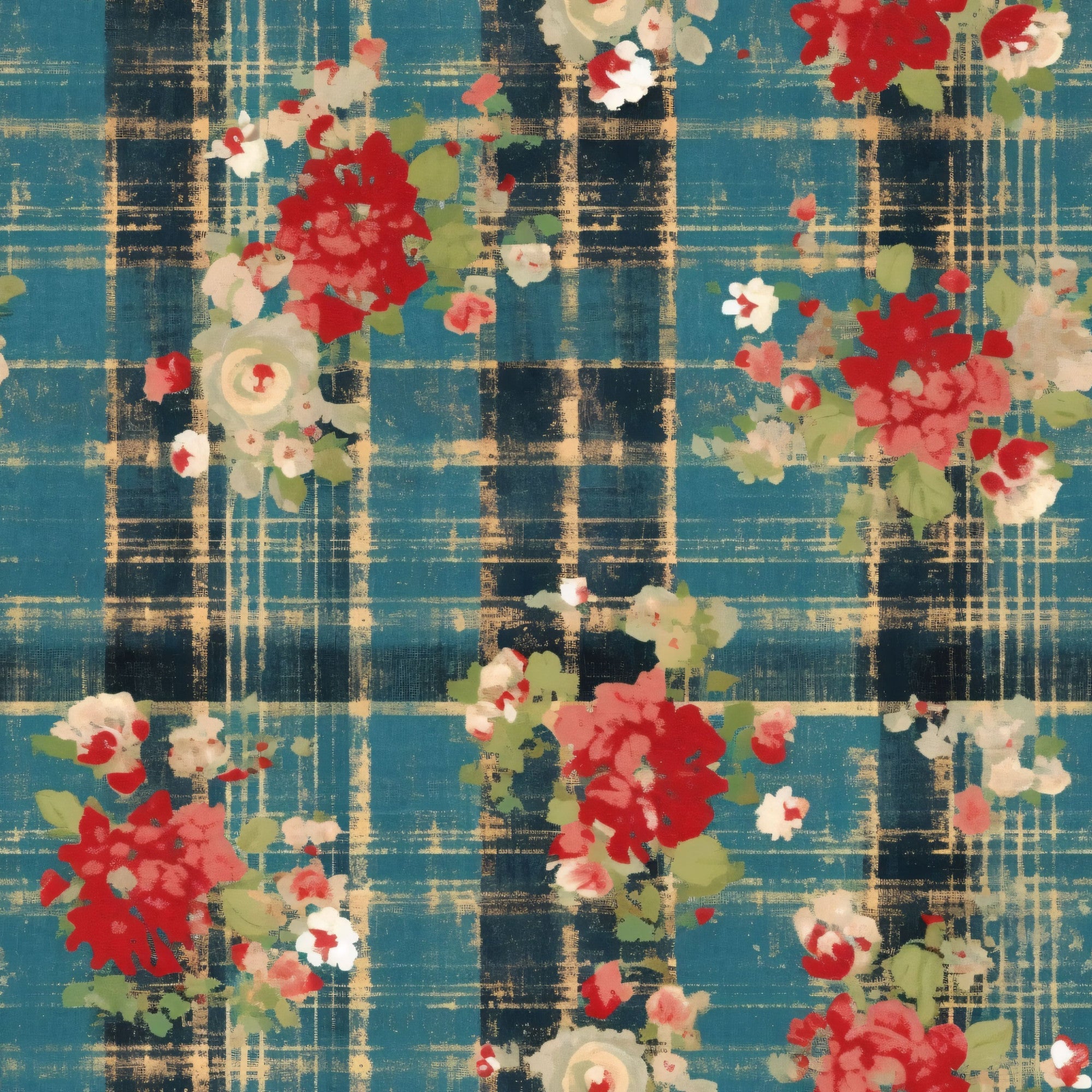 Country Grunge Plaid Florals Pattern 19 Minky Fabric