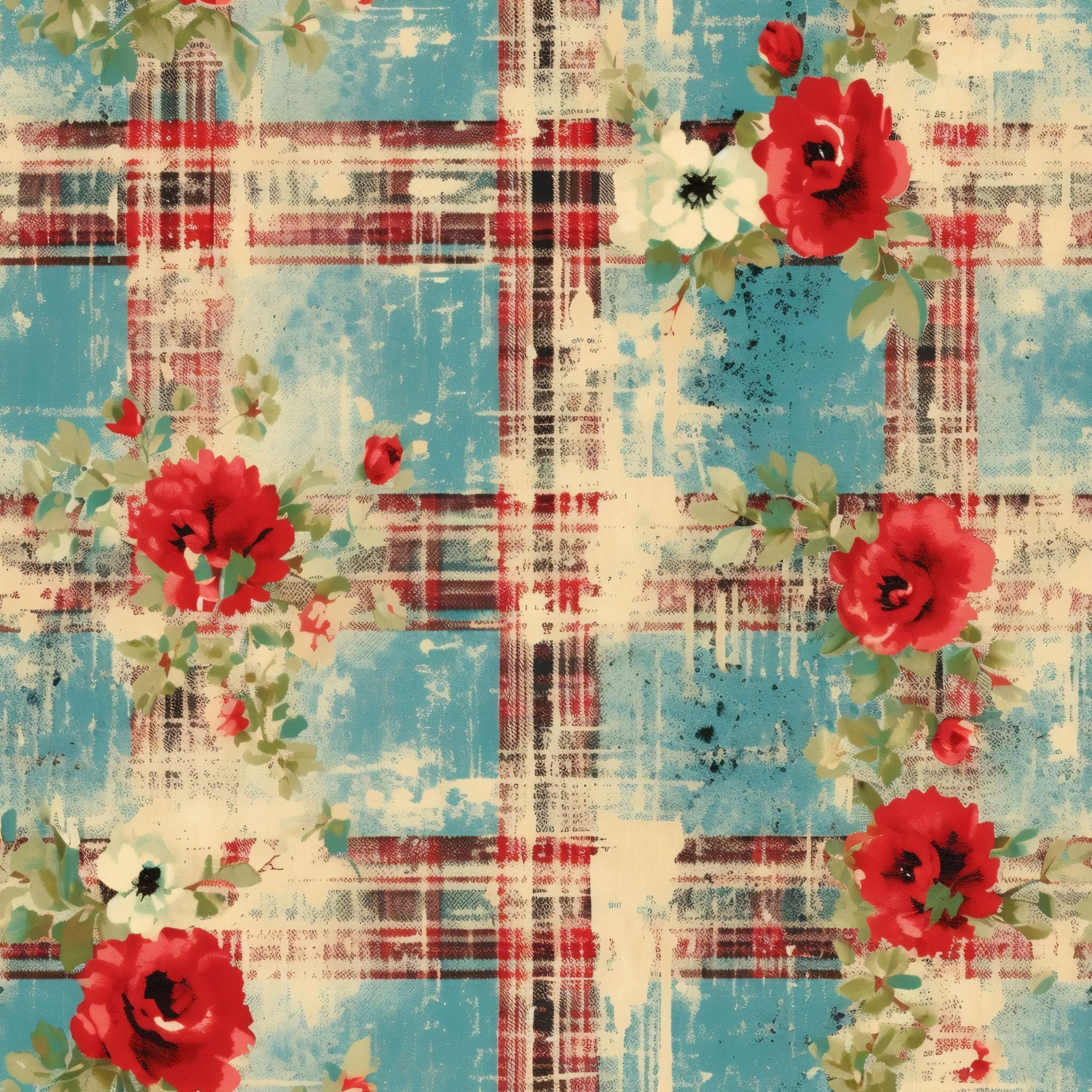Country Grunge Plaid Florals Pattern 2 Minky Fabric