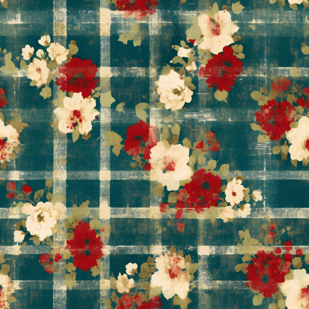 Country Grunge Plaid Florals Pattern 4 Minky Fabric