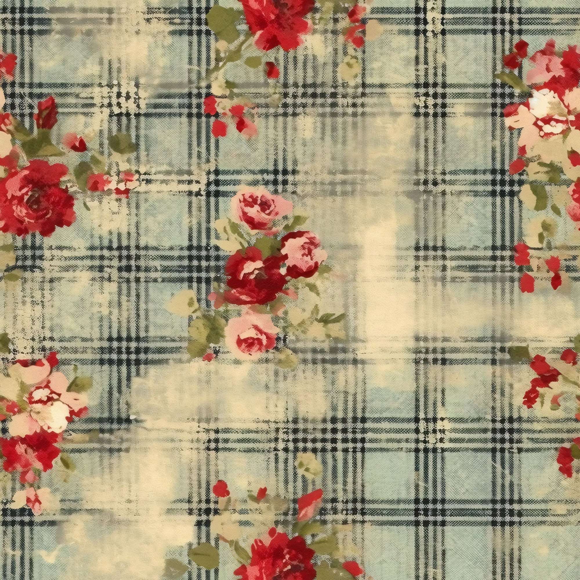 Country Grunge Plaid Florals Pattern 5 Minky Fabric
