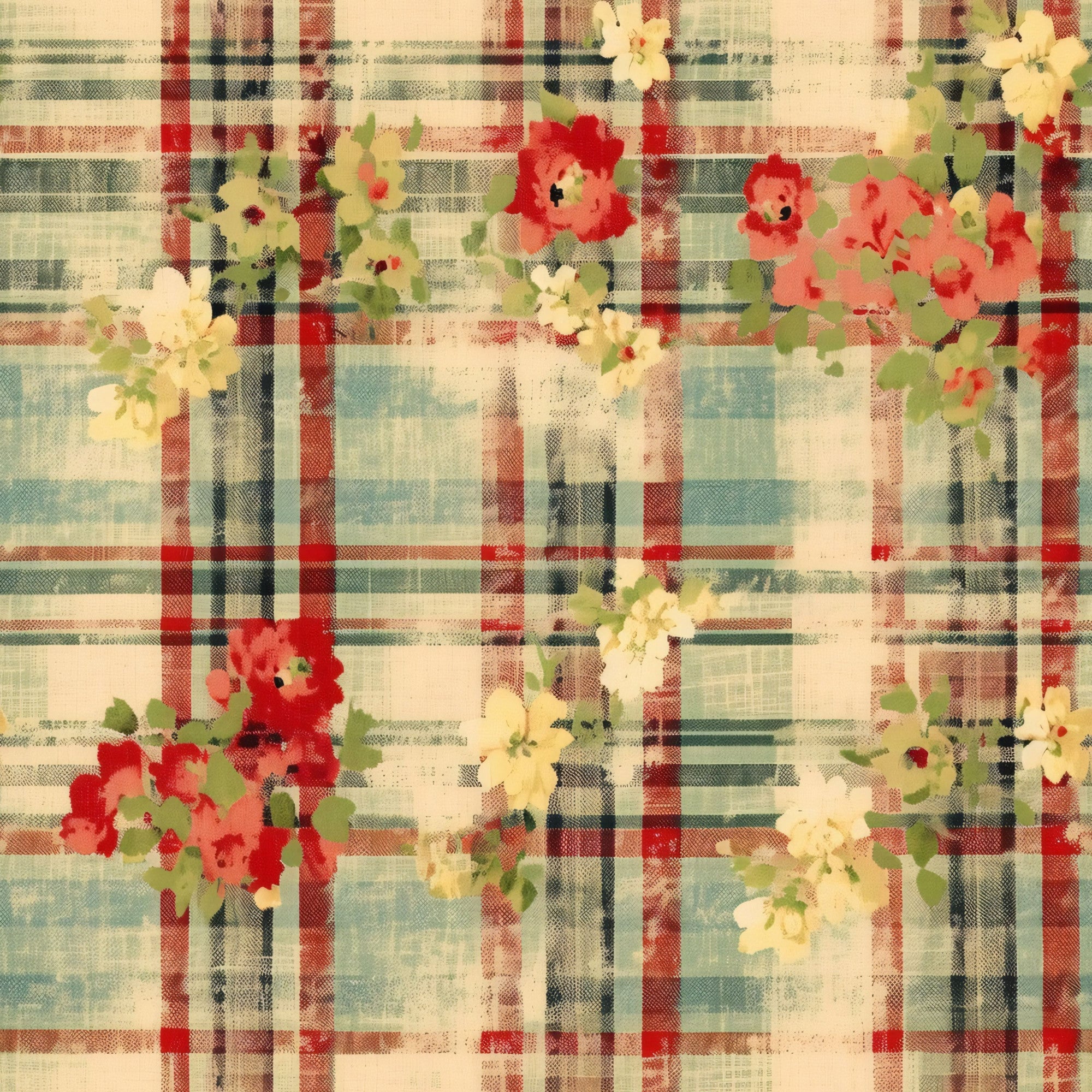 Country Grunge Plaid Florals Pattern 6 Minky Fabric