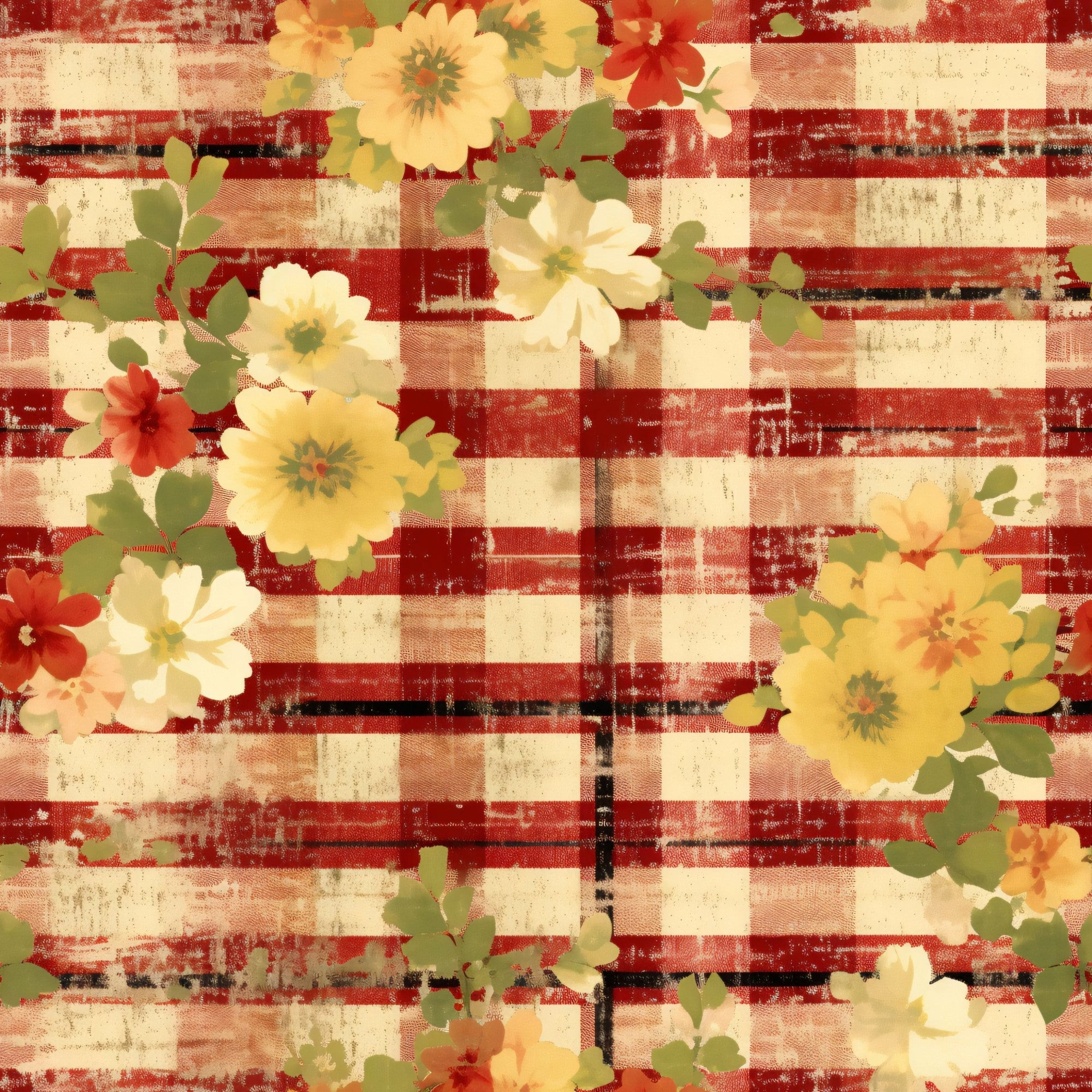 Country Grunge Plaid Florals Pattern 7 Minky Fabric