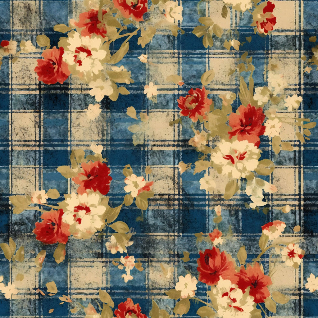 Country Grunge Plaid Florals Pattern 8 Minky Fabric
