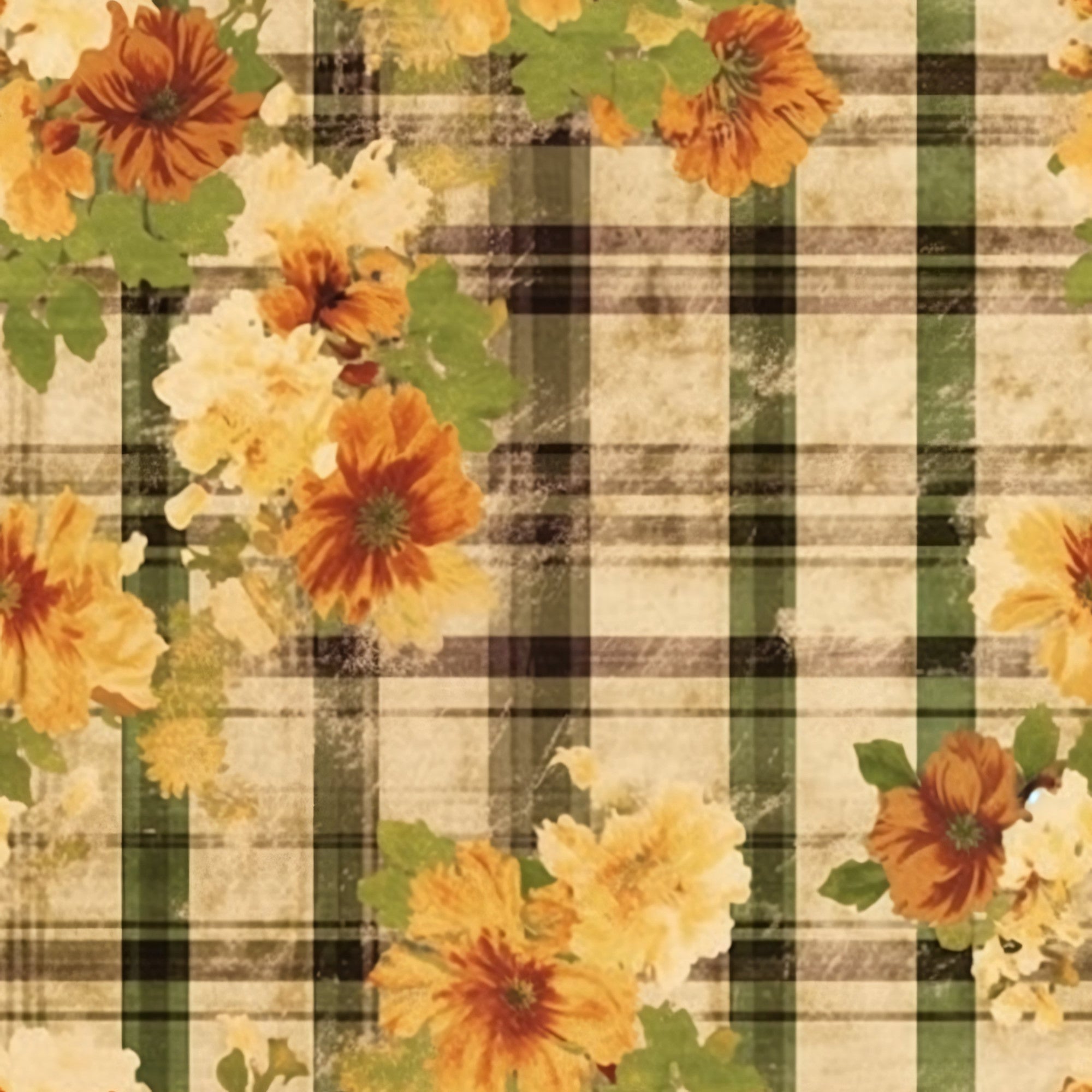 Country Grunge Plaid Florals Pattern 9 Minky Fabric