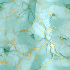 aqua, turquoise, mint green, gold veining, cracked marble, marble pattern, stone texture, abstract design, luxurious, elegant,, fabric panel, geometric cracks, mineral veins, sophisticated, contemporary, marbled effect, jade green, golden accents